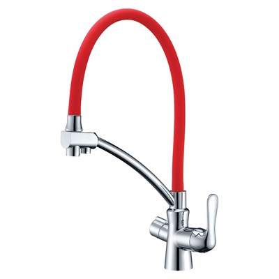 Смеситель Lemark Comfort LM3070C-Red для кухонной мойки, с подключением к фильтру, хром/красный LM3070C-Red - фото 272787