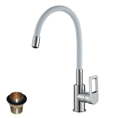 Смеситель Rossinka Z35-35U-White для кухонной мойки с гибким цветным изливом, хром/белый Z35-35U-White - фото 300346