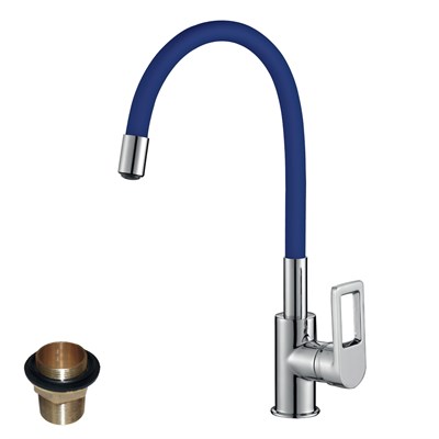 Смеситель Rossinka Z35-35U-Blue для кухонной мойки с гибким цветным изливом, хром/синий Z35-35U-Blue - фото 300354