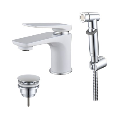 Смеситель Lemark Allegro LM5916CW для раковины с гигиеническим душем, хром/белый LM5916CW - фото 364912