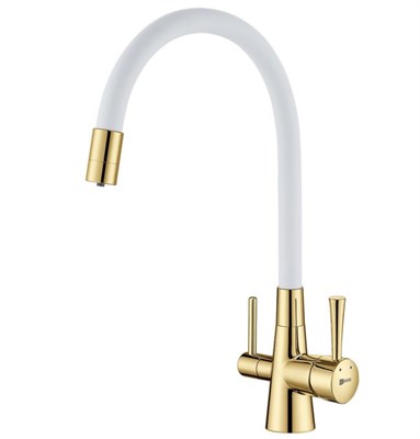 Смеситель Lemark Comfort LM3075G-White для кухонной мойки, с подключением к фильтру питьевой воды, золото/белый LM3075G-White - фото 364997