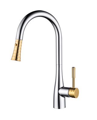 Смеситель D&K Rhein,Schiller DA1462504A для кухонной мойки, с выдвижной лейкой, хром/золото светлое DA1462504A - фото 369866