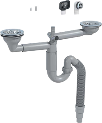 Сифон для мойки PREVEX P-loc двойной (PL2-D9CF5-SANT-01) PL2-D9CF5-SANT-01 - фото 371773