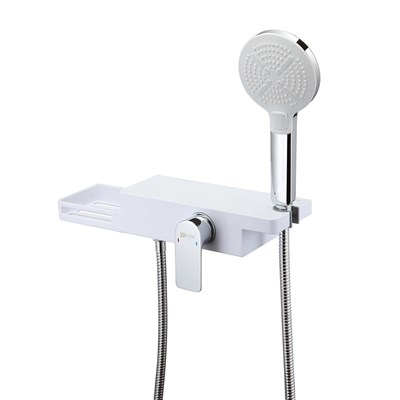 Смеситель Lemark Unibox LM6903CW для душа с гарнитуром и мыльницей, белый, хром LM6903CW - фото 440949