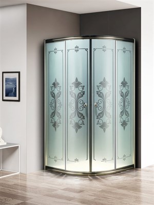Душевой уголок Cezares Giubileo R2 90x90 GIUBILEO-R-2-90-SCORREVOLE-CP-G профиль Золото стекло прозрачное с матовым рисунком GIUBILEO-R-2-90-SCORREVOLE-CP-G - фото 465729