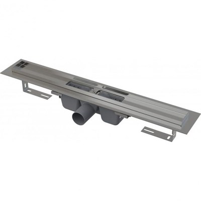 AlcaPlast APZ1 APZ1S-1450 Водоотводящий желоб с порогами для перфорированной решетки 145x6 цвет хром APZ1S-1450 - фото 517078