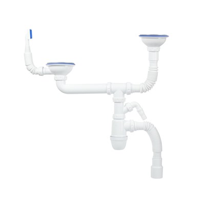 Сифон IDDIS для двойной мойки с выпуском 3 1/2 с переливом и отводом Kitchen Line (S21UPS0i84) S21UPS0i84 - фото 537555