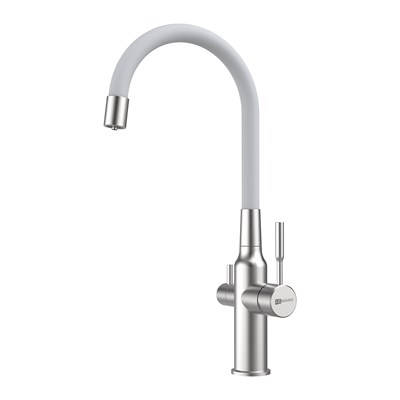 Смеситель для кухонной мойки Lemark Expert LM5083S-White, с подключением к фильтру с питьевой водой, сталь/белый LM5083S-White - фото 537893