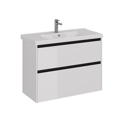 Тумба под раковину Lemark Combi 100 см, подвесная/напольная, планка черная матовая, цвет белый глянец, LM03C100T-black LM03C100T-black - фото 540522