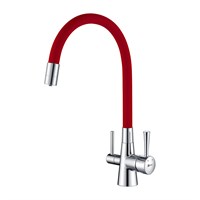 Смеситель Lemark Comfort LM3075C-Red для кухонной мойки, с подключением к фильтру питьевой воды, хром/красный LM3075C-Red