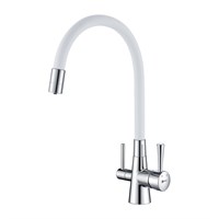 Смеситель Lemark Comfort LM3075C-White для кухонной мойки, с подключением к фильтру питьевой воды, хром/белый LM3075C-White