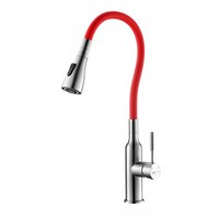 Смеситель Lemark Expert LM5082S-Red для кухни с гибким изливом, хром/красный LM5082S-Red
