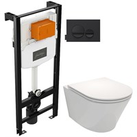 Комплект унитаза с инсталляцией Jacob Delafon Rodin+ E21748RU-00 с сиденьем Микролифт и Черной клавишей смыва E21748RU-00