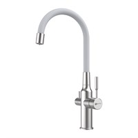 Смеситель для кухонной мойки Lemark Expert LM5083S-White, с подключением к фильтру с питьевой водой, сталь/белый LM5083S-White