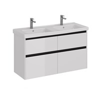 Тумба под сдвоенную раковину Lemark Combi 125 см, подвесная/напольная, планка черная матовая, цвет белый глянец, LM03C125T-black LM03C125T-black