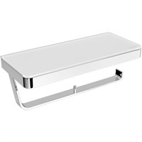 Держатель туалетной бумаги Lemark Glass Line, 9721040, на 2 рулона, с полкой, хром/белое стекло 9721040