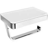 Держатель туалетной бумаги Lemark Glass Line, 9721028, с полкой, хром/белое стекло 9721028