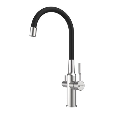 Смеситель для кухонной мойки Lemark Expert LM5083S-Black, с подключением к фильтру с питьевой водой, сталь LM5083S-Black - фото 537923
