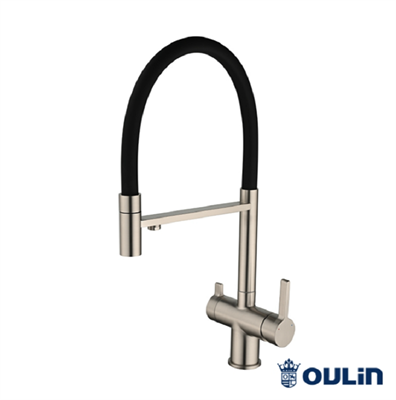 Смеситель для кухонной мойки Oulin OL - 8024 Satin, латунь, с гибким изливом и подключением к фильтру, цвет сатин/черный OL - 8024 Satin